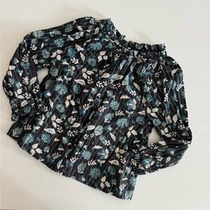 BONTON Grey Blue Teal Floral w/silver thread Blouse. From France.